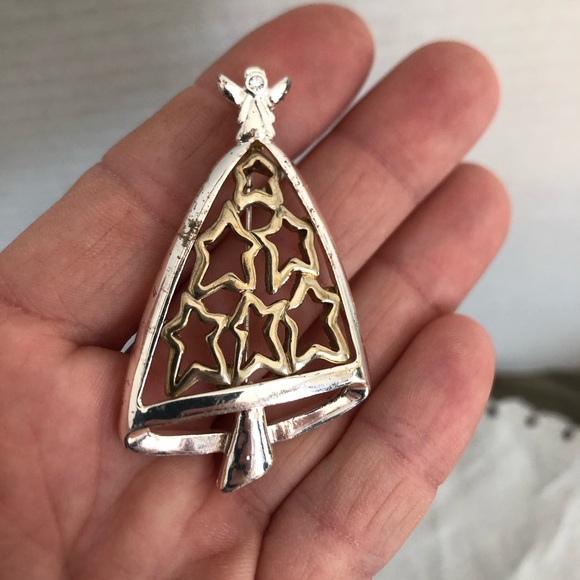 Vtg Silver and Gold Star Tree Brooch - Picture 3 of 10